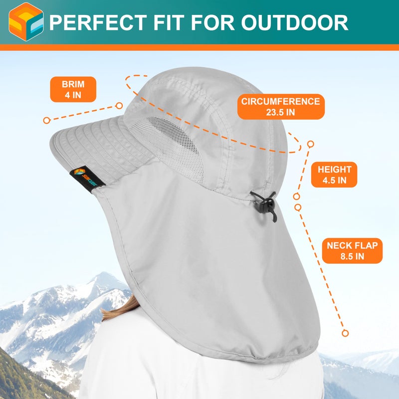 Suncube SUN CUBE Wide Brim Sun Hat with Neck Flap, Fishing Hiking for Men Women Safari, Neck Cover for Outdoor Sun Protection UPF50+ | Light Gray - Image 4